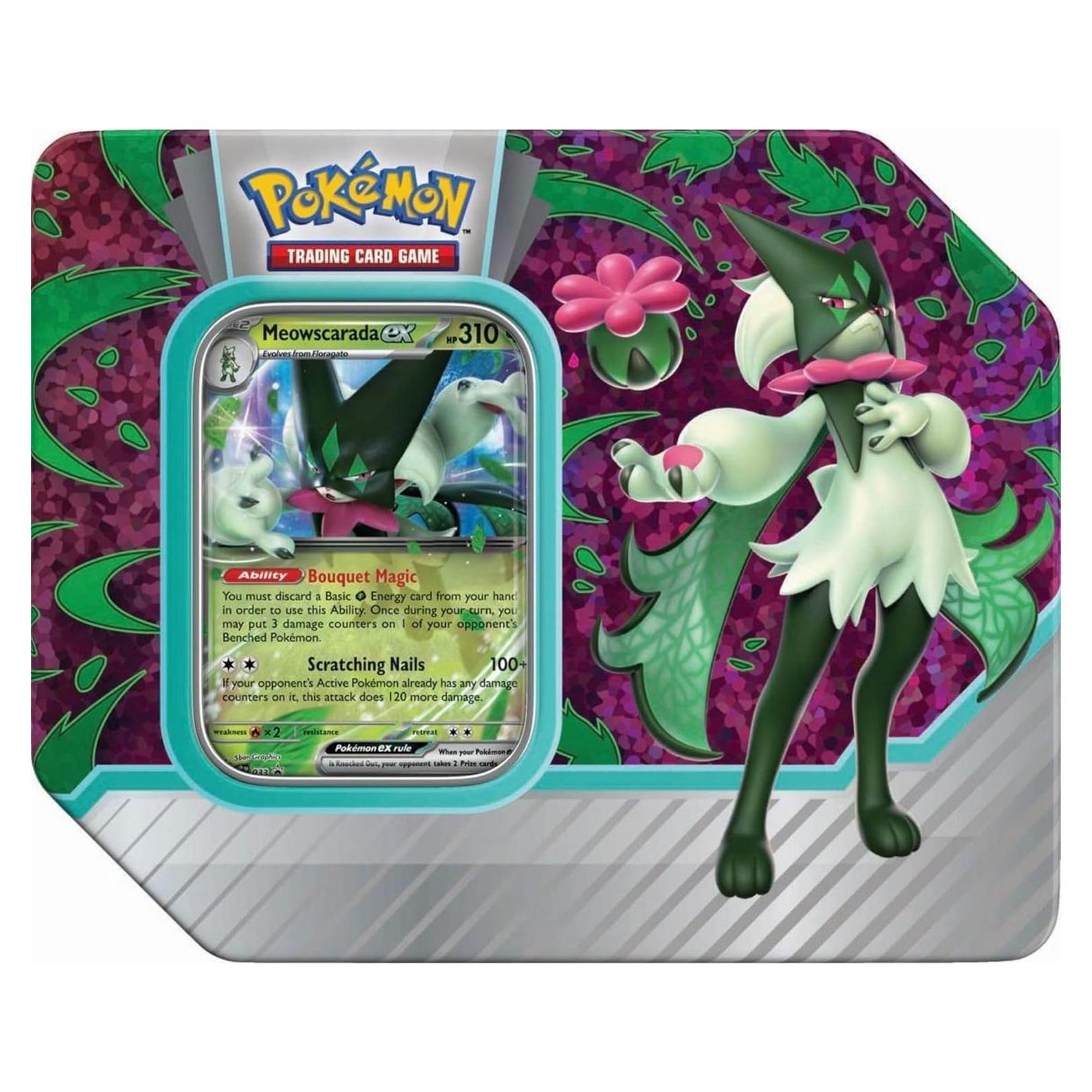 Pokemon TCG: Paldea Partners Meowscarada EX Tin - 5 Packs, Promos