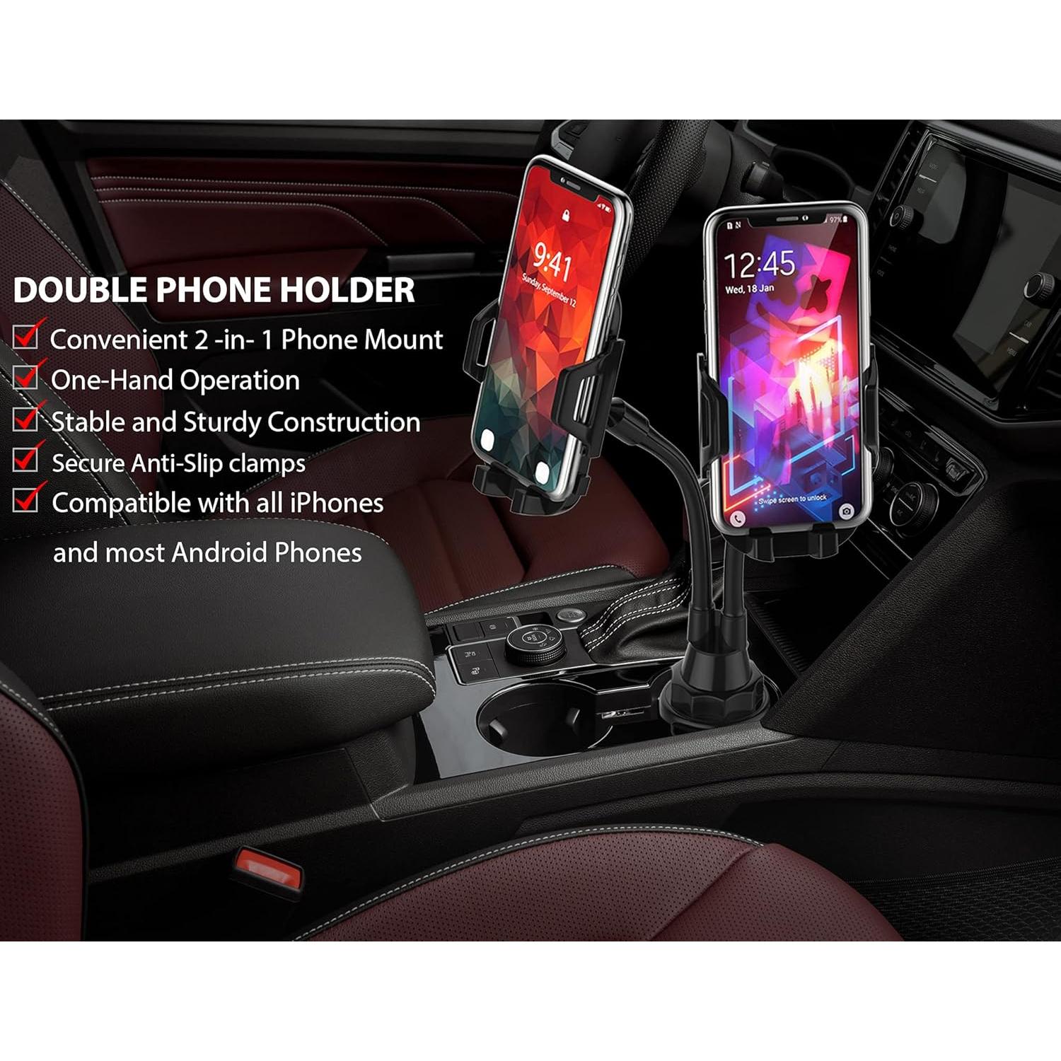Soporte Doble para Teléfono de Coche - Ajustable y Flexible