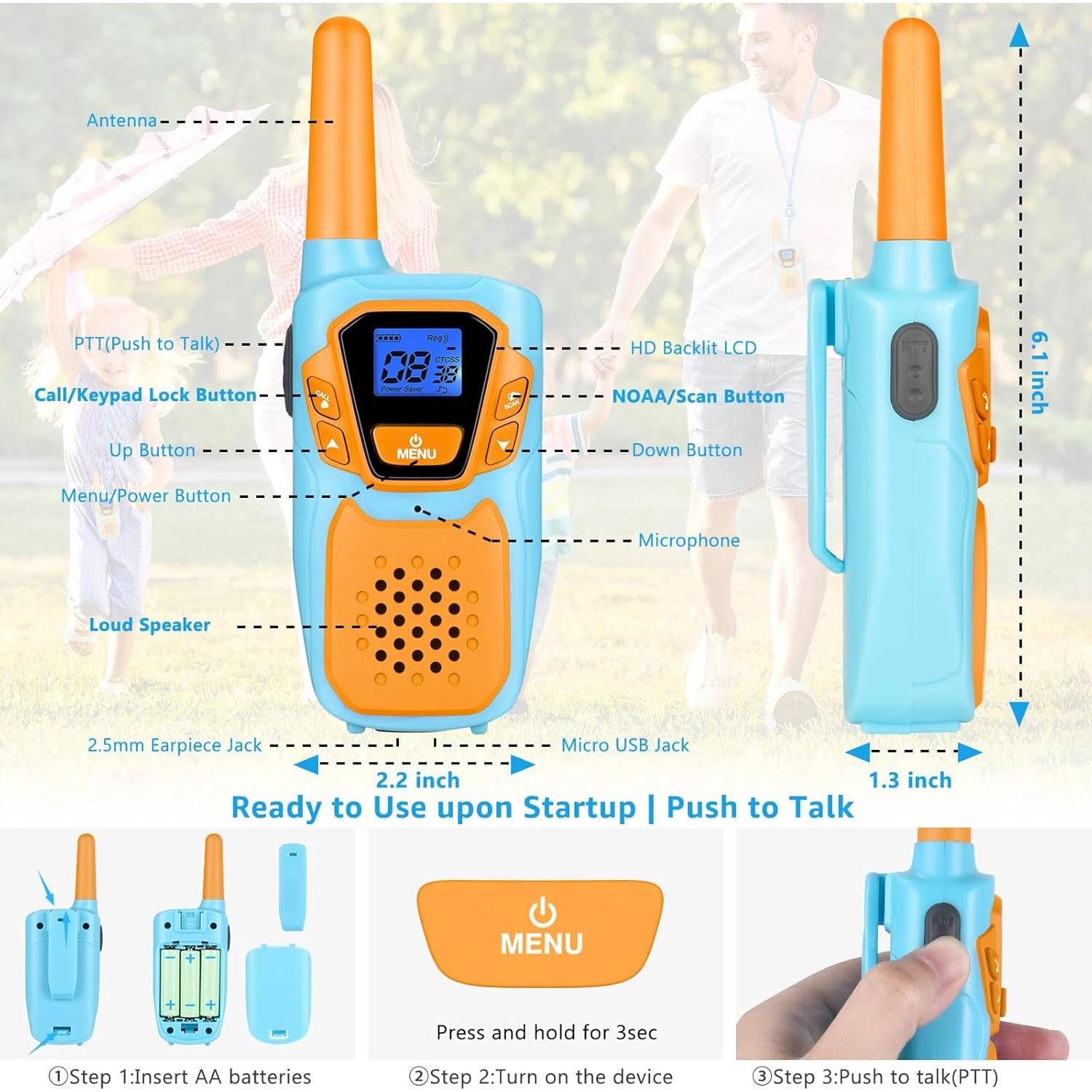 Walkie Talkies Recargables Topsung para Niños y Adultos 3 Unidades