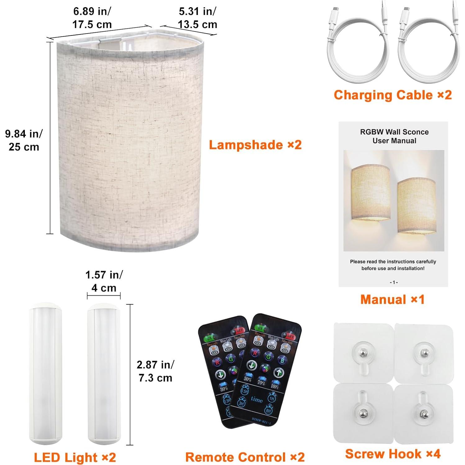 Aplique de Pared LED Recargable Shineled 25cm RGB Control Remoto