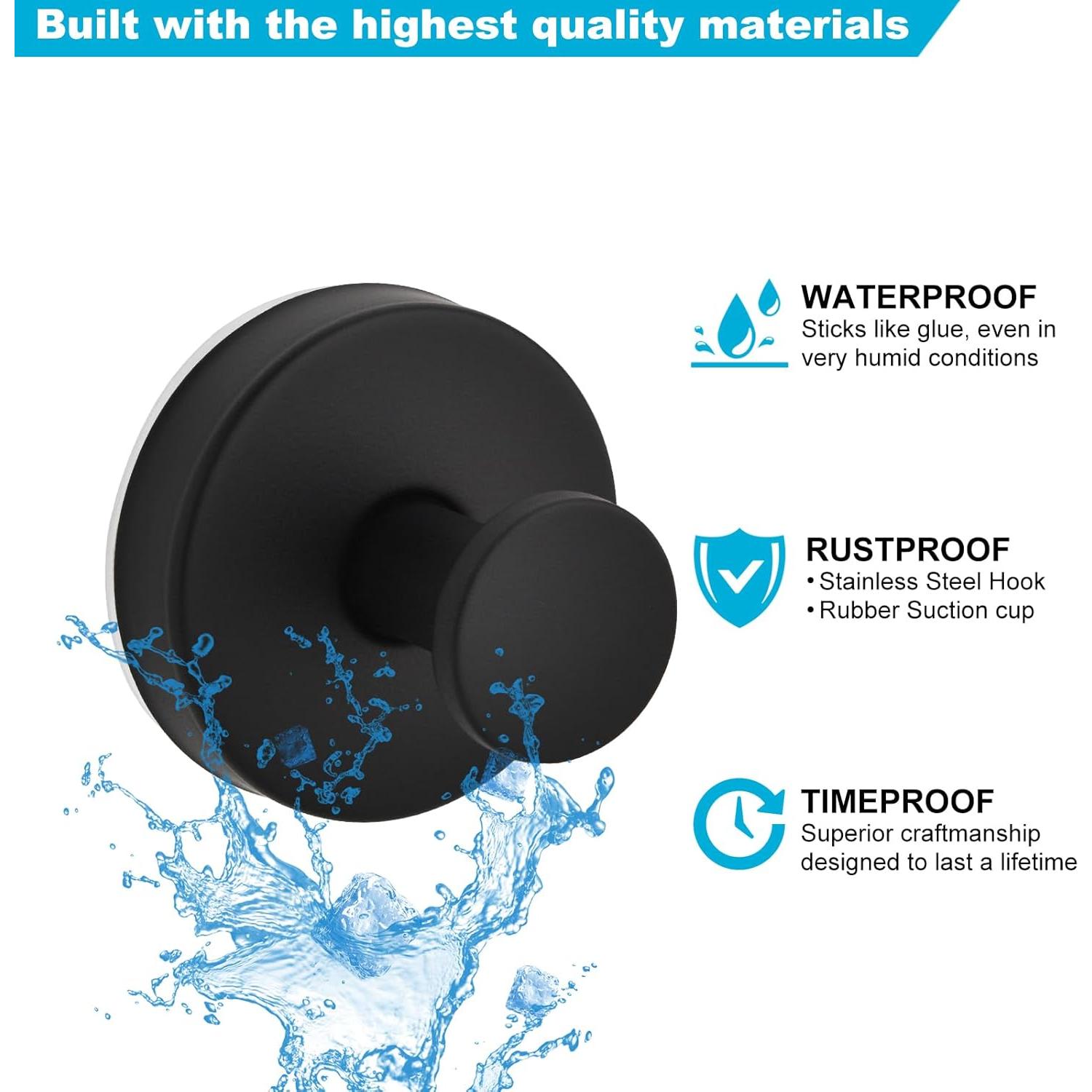 Ganchos de Ventosa AUGLEAF para Ducha y Baño, 2 Paquete, Negro