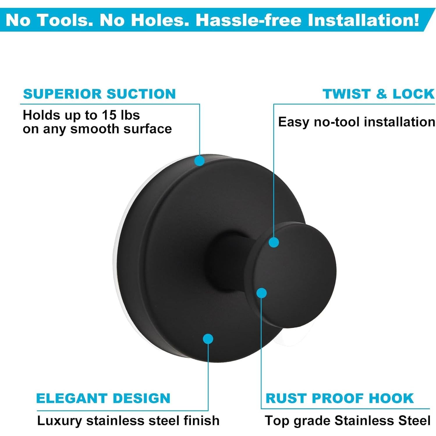 Ganchos de Ventosa AUGLEAF para Ducha y Baño, 2 Paquete, Negro