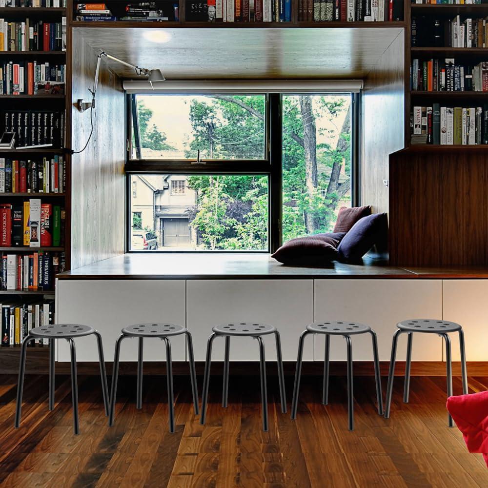 Taburetes de Plástico Apilables Yaheetech 5 Piezas Negro 44 cm