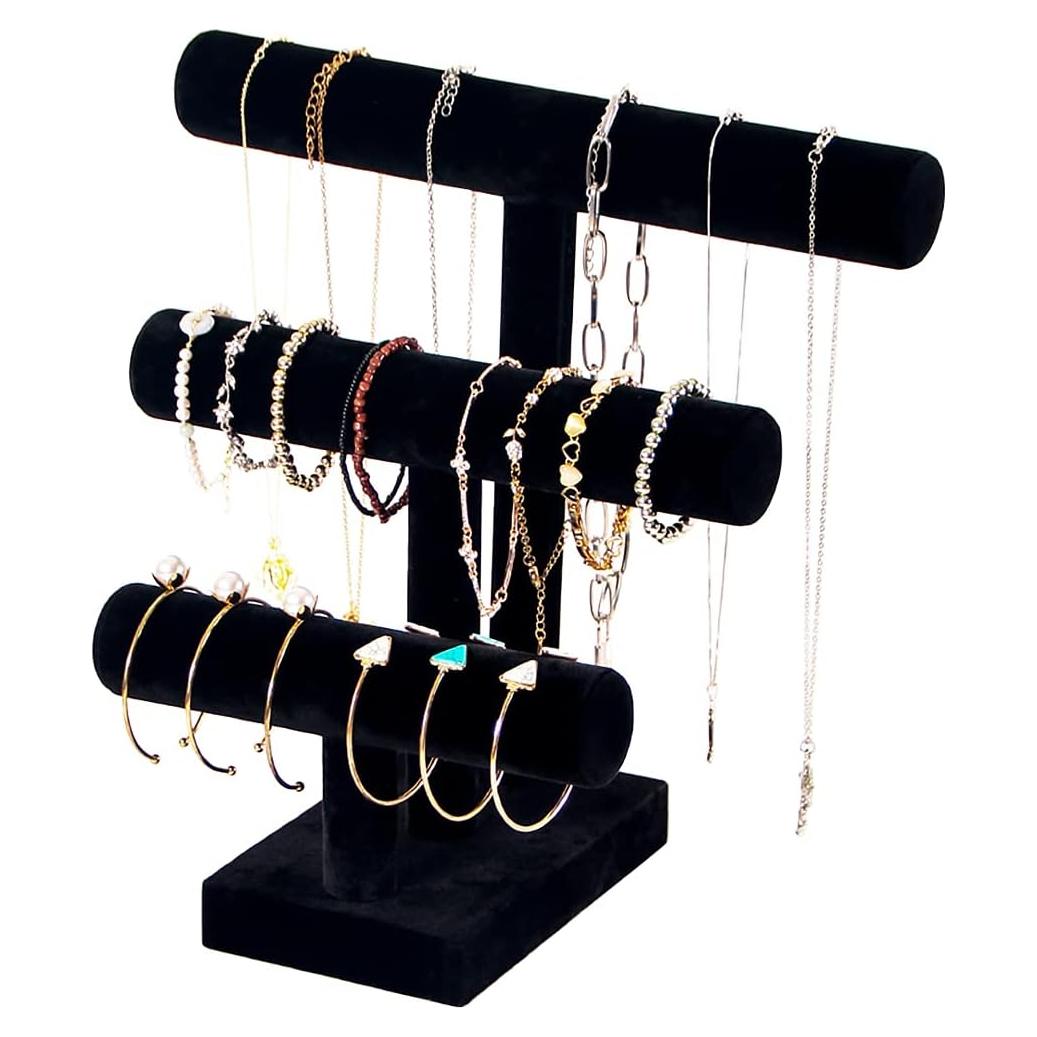Soporte de exhibición de pulseras ByKen Jewelry 3 niveles Negro