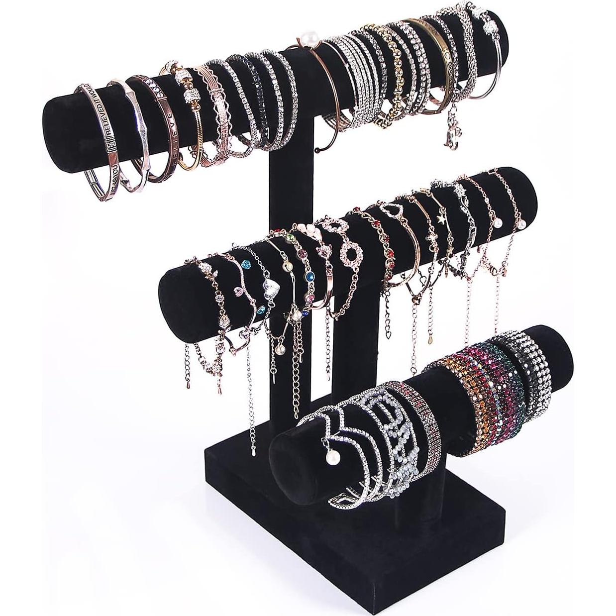 Soporte de exhibición de pulseras ByKen Jewelry 3 niveles Negro