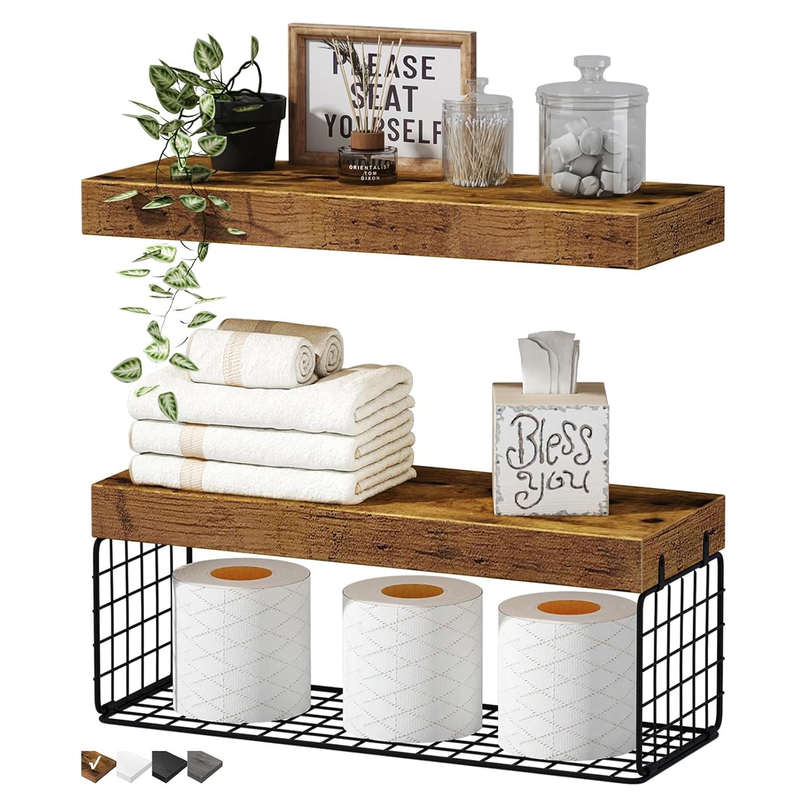 Estantes de baño QEEIG sobre inodoro, 2 piezas, marrón rústico