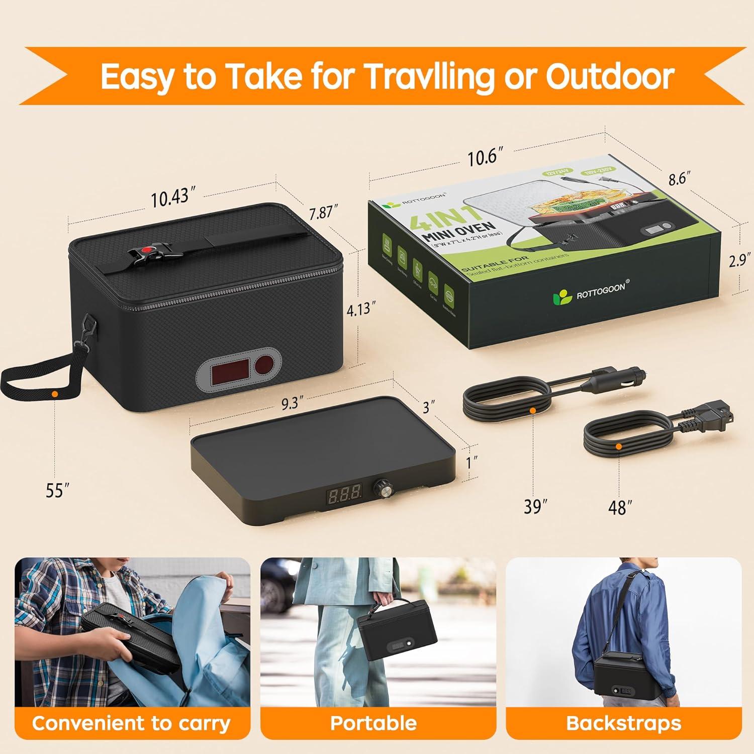 Horno Portátil Eléctrico ROTTOGOON 12V 24V 110V 240V Calentador de Comida