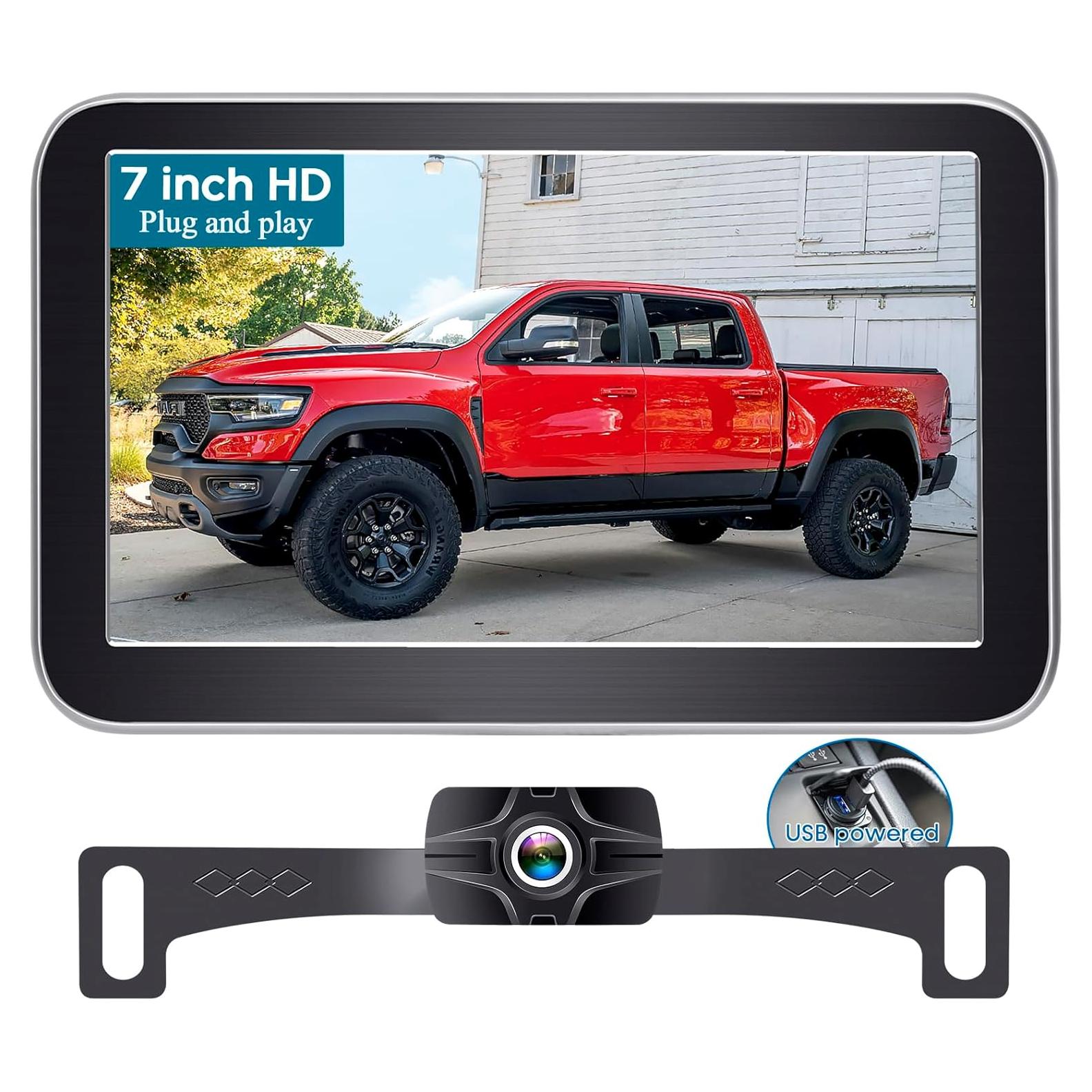 Cámara de Respaldo AMTIFO A23 2K 7" Monitor USB Fácil Instalación