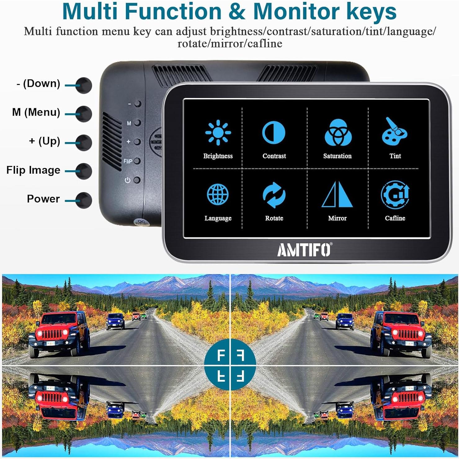 Cámara de Respaldo AMTIFO A23 2K 7" Monitor USB Fácil Instalación