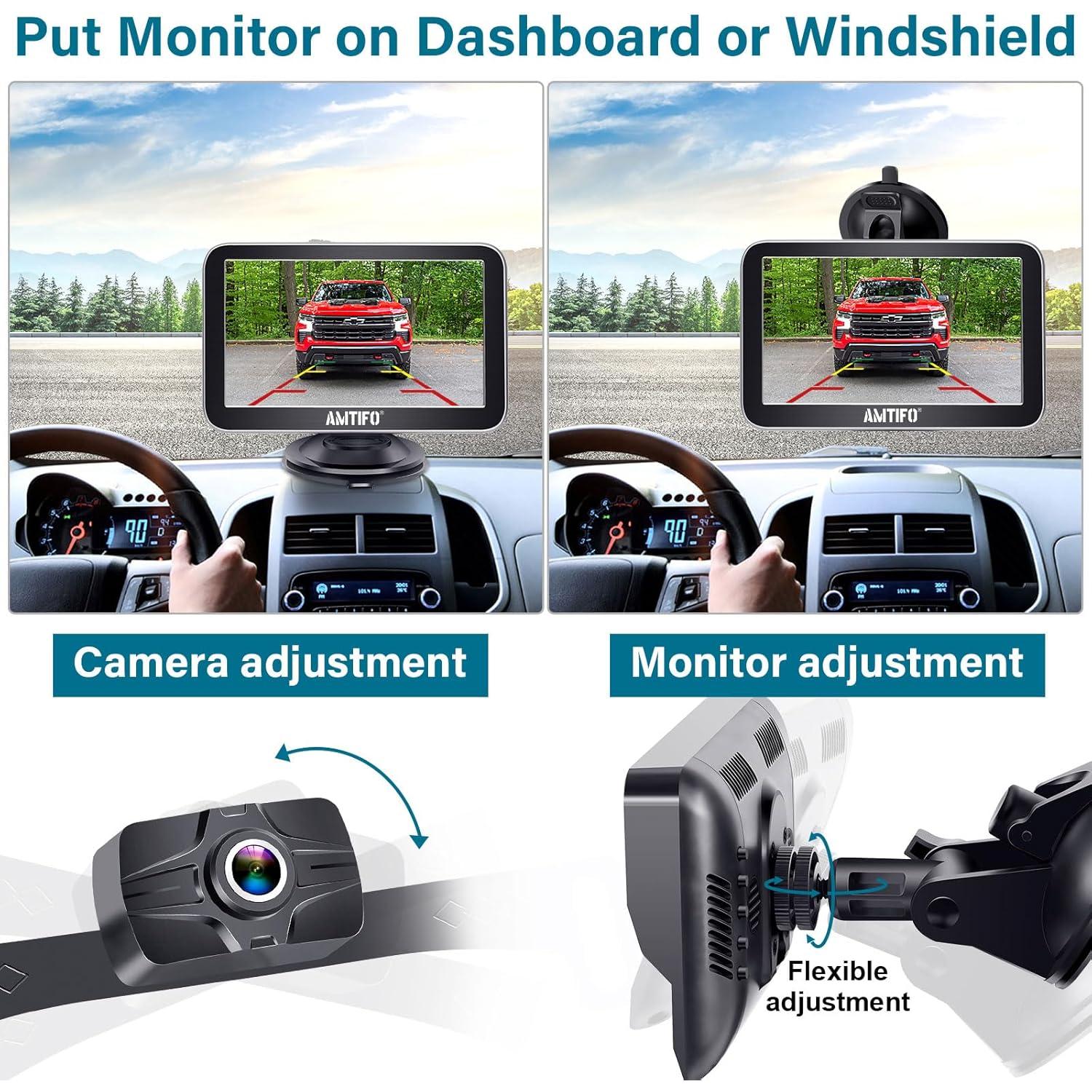 Cámara de Respaldo AMTIFO A23 2K 7" Monitor USB Fácil Instalación