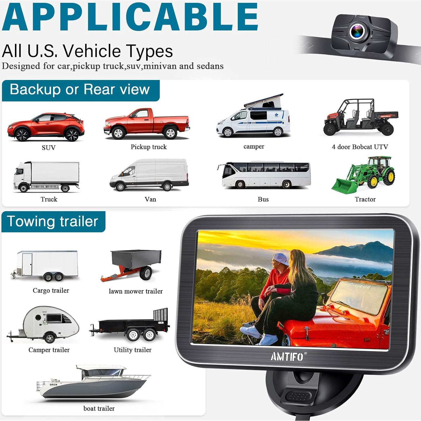Cámara de Respaldo AMTIFO A23 2K 7" Monitor USB Fácil Instalación