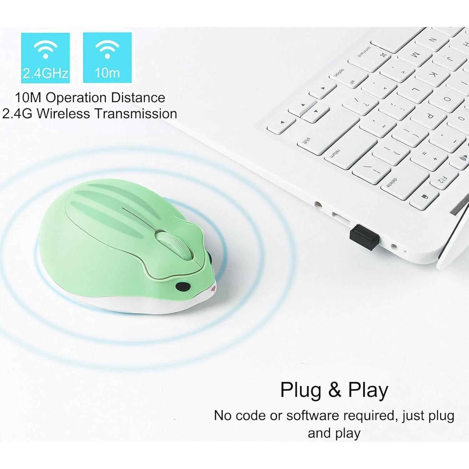 Ratón Inalámbrico CHUYI en Forma de Hámster Verde 1200DPI