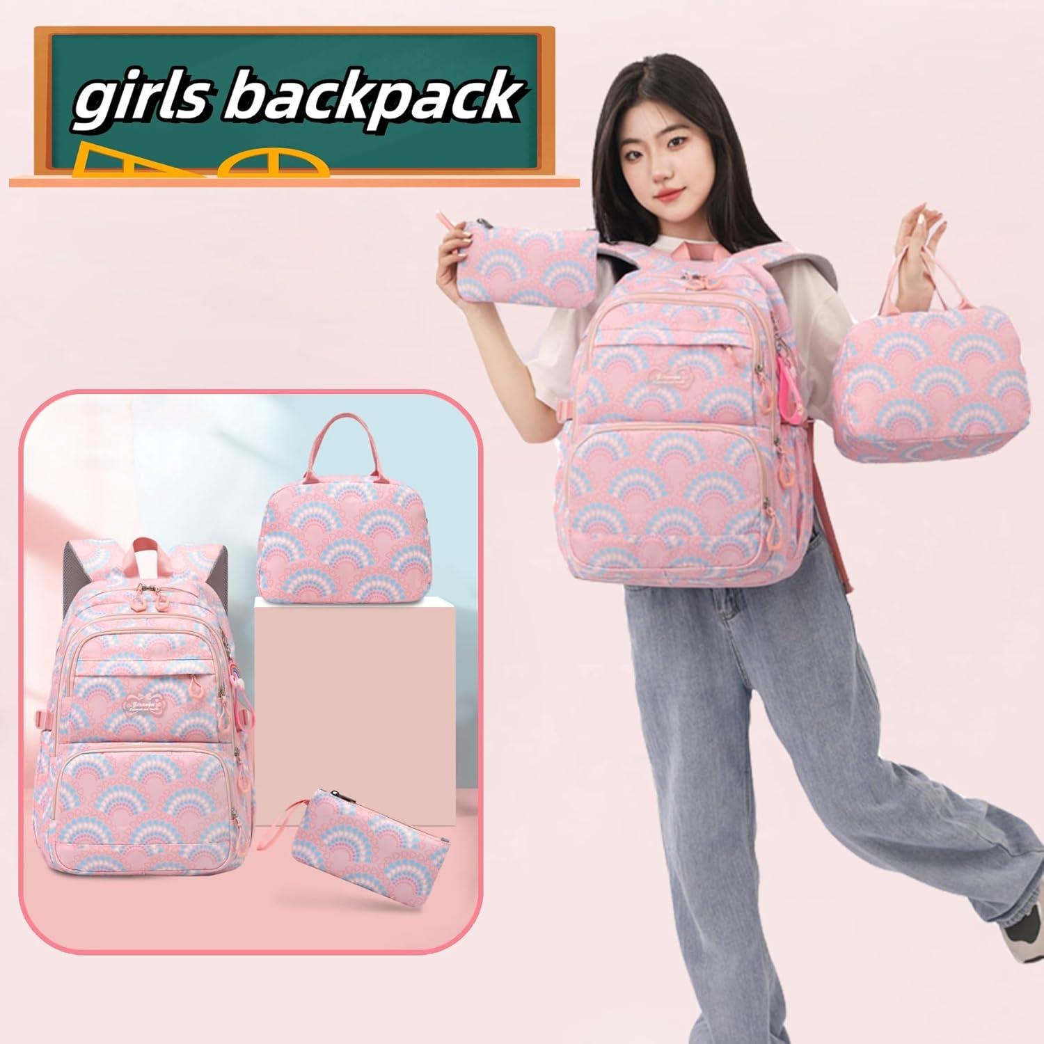 Mochila Escolar para Niñas Mfikaryi con Caja de Almuerzo 3 Piezas