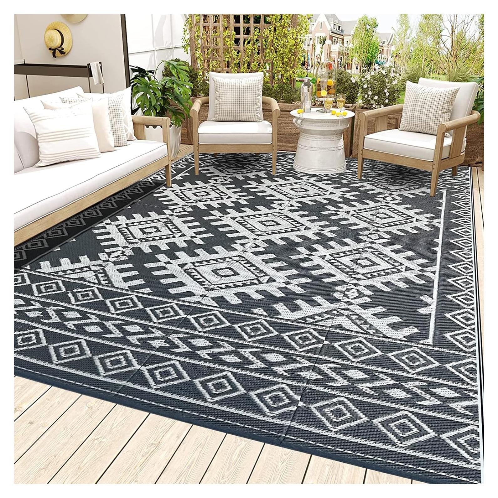 Alfombra Exterior Pendolr 5x8 Gris Impermeable Reversible