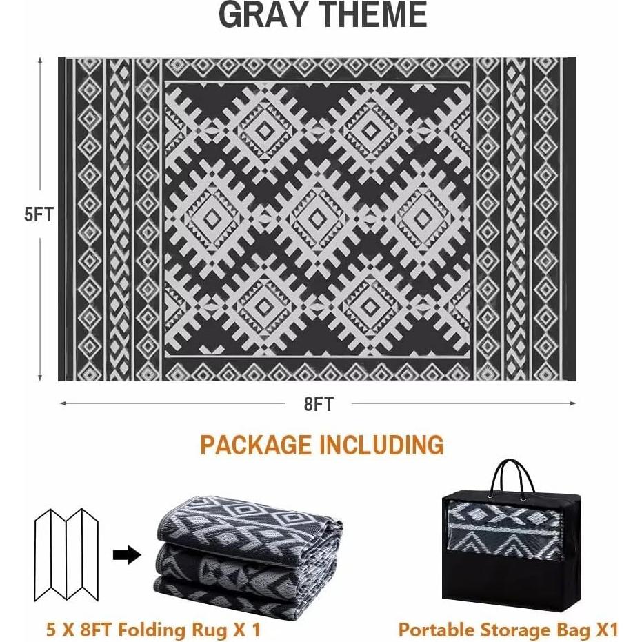 Alfombra Exterior Pendolr 5x8 Gris Impermeable Reversible