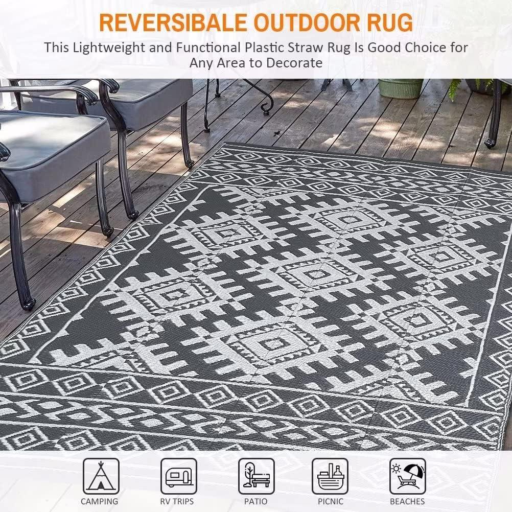 Alfombra Exterior Pendolr 5x8 Gris Impermeable Reversible