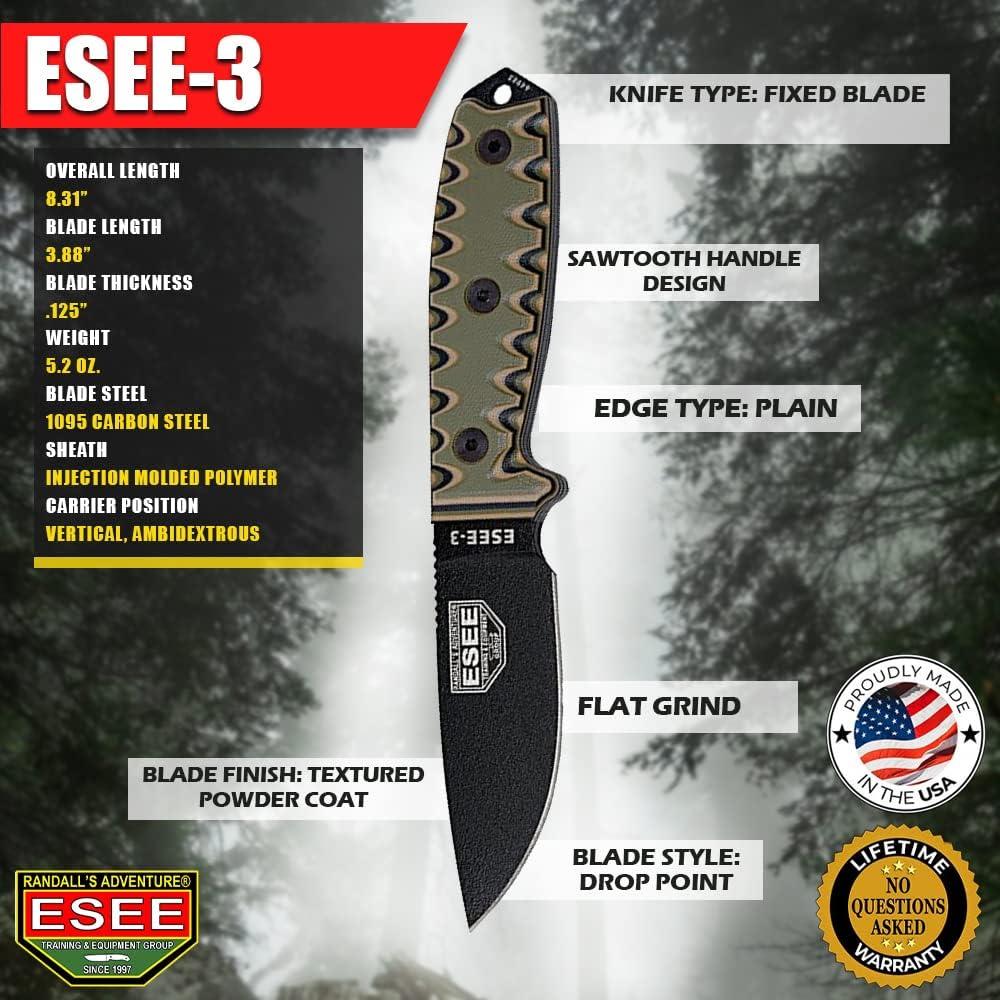 Cuchillo Fijo de Supervivencia ESEE 3P con Mango Sawtooth