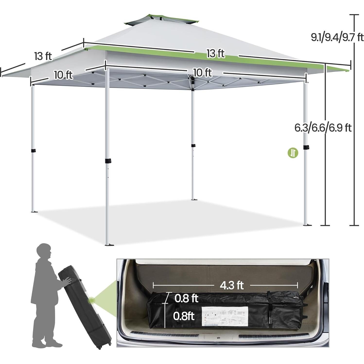 Carpa Plegable Yaheetech 15.7 m² Gris Claro/Verde Ajustable