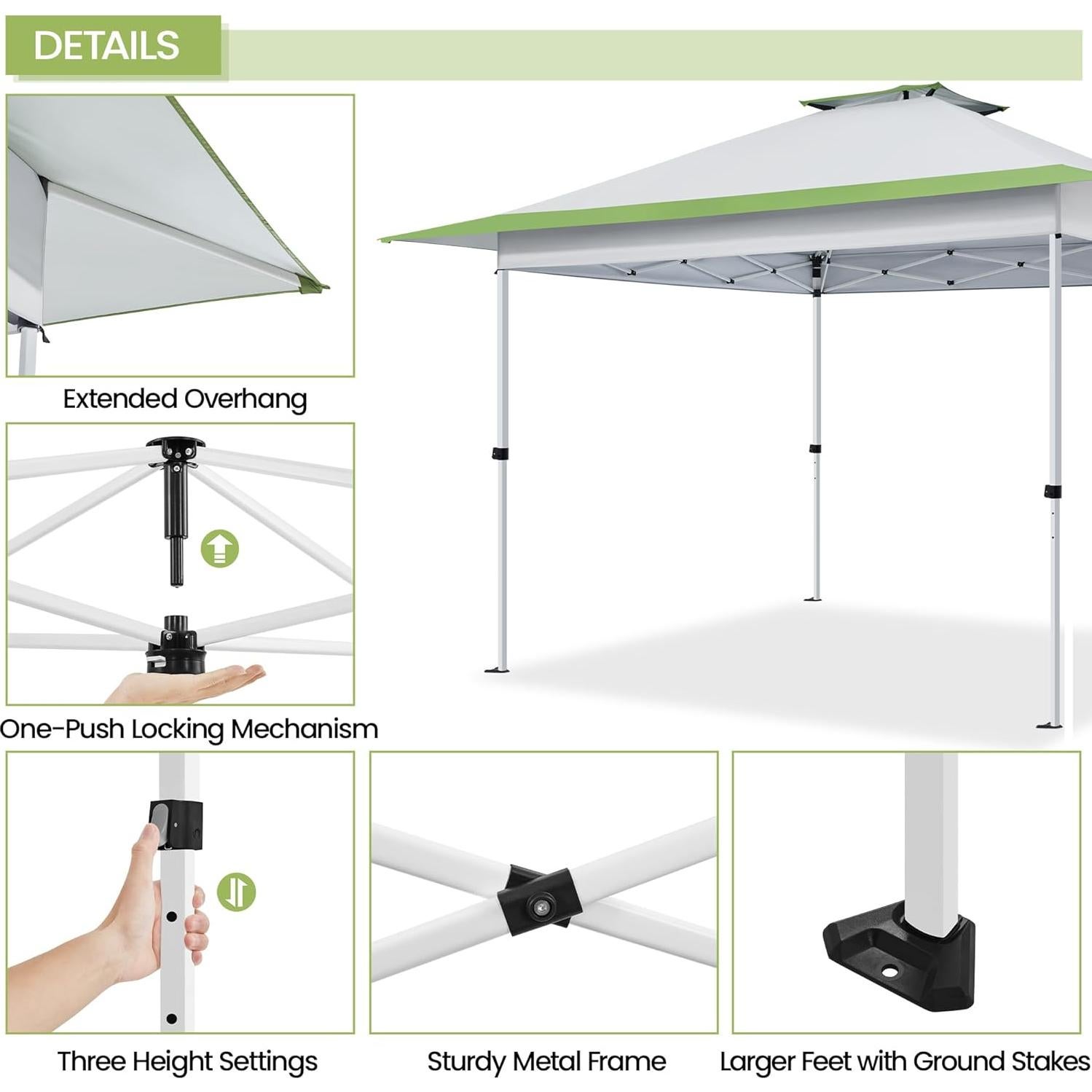 Carpa Plegable Yaheetech 15.7 m² Gris Claro/Verde Ajustable
