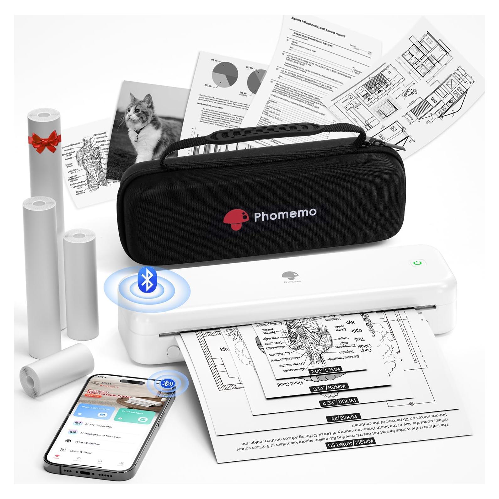 Impresora Térmica Portátil Phomemo M834 Bluetooth A4 Blanca