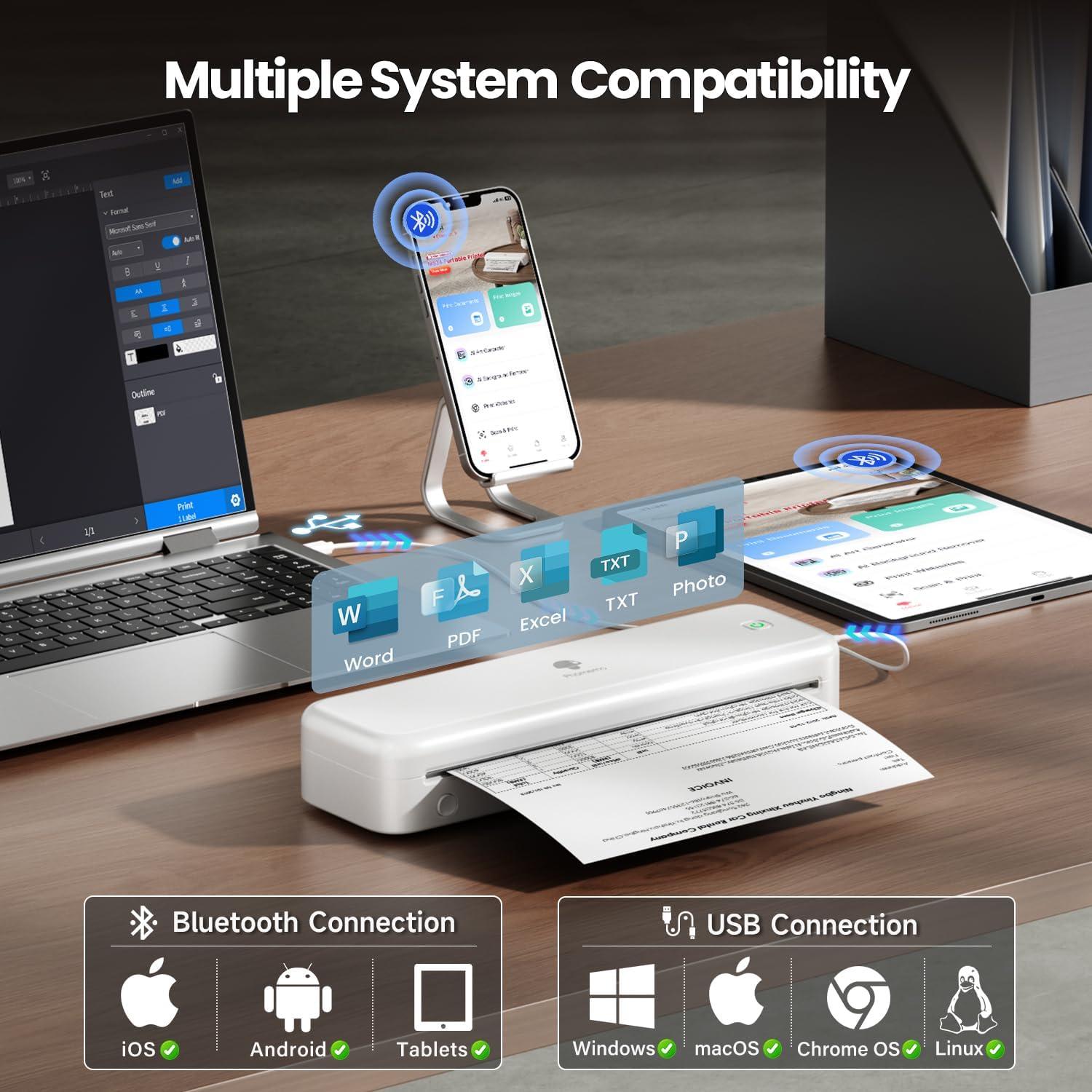 Impresora Térmica Portátil Phomemo M834 Bluetooth A4 Blanca