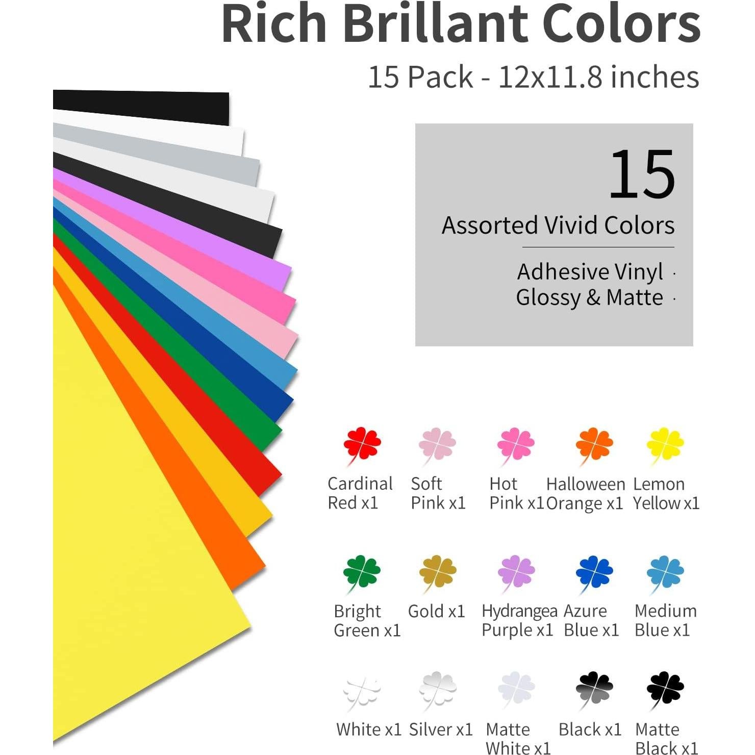 Vinilo Adhesivo Permanente Sooez 15 Hojas Multicolor 30.48x29.97cm