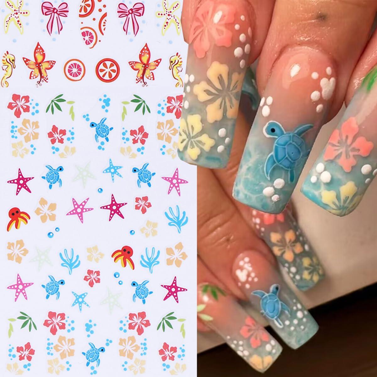 Calcomanías de Uñas 3D Autoadhesivas POWPOP Vida Marina 6PCS