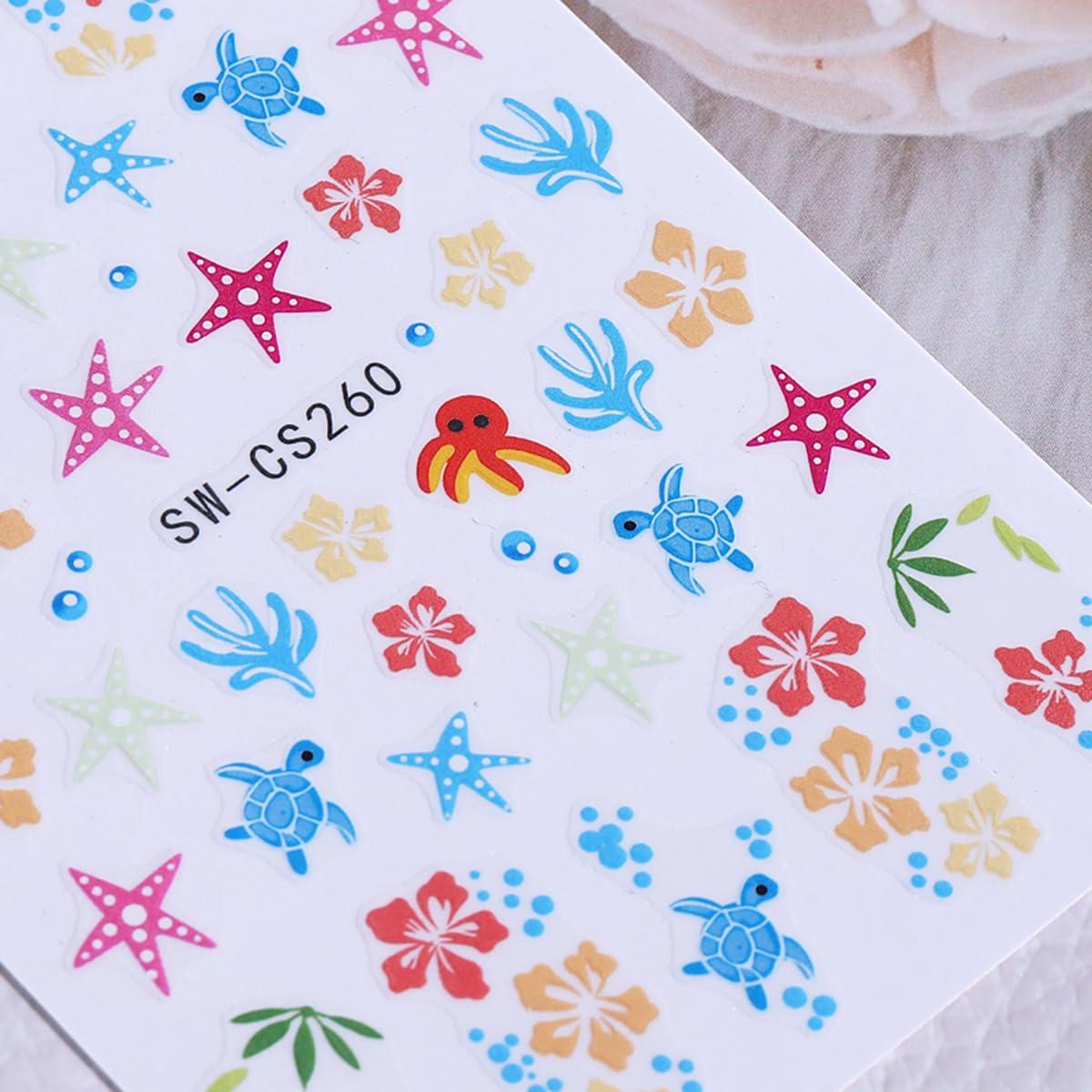 Calcomanías de Uñas 3D Autoadhesivas POWPOP Vida Marina 6PCS