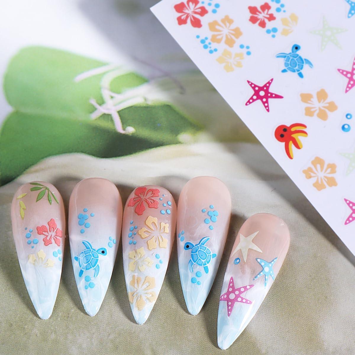 Calcomanías de Uñas 3D Autoadhesivas POWPOP Vida Marina 6PCS