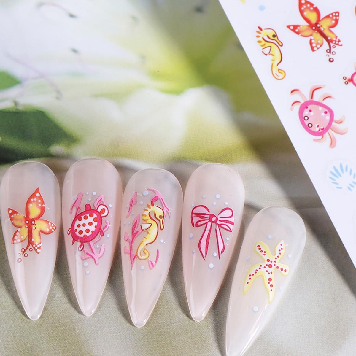 Calcomanías de Uñas 3D Autoadhesivas POWPOP Vida Marina 6PCS