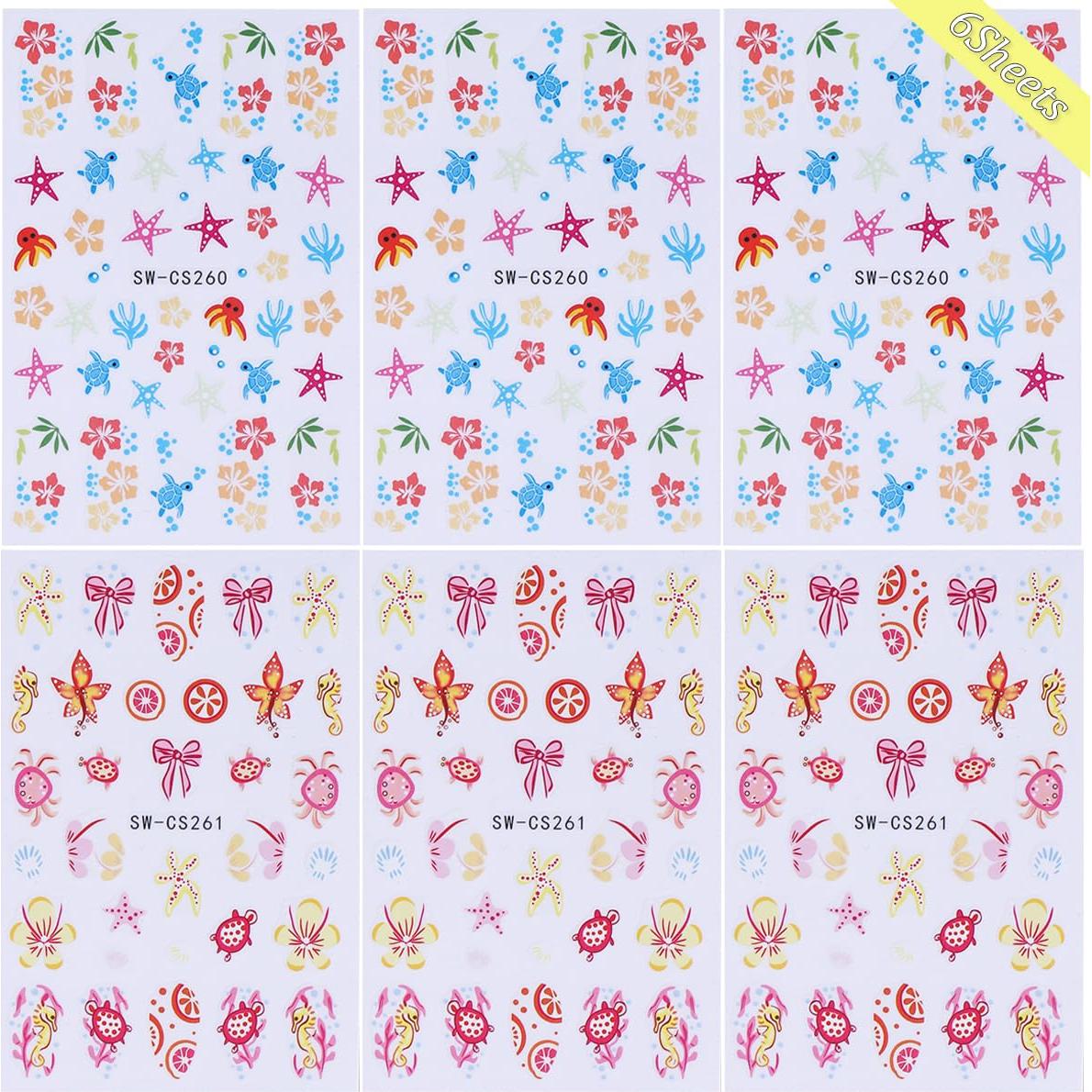 Calcomanías de Uñas 3D Autoadhesivas POWPOP Vida Marina 6PCS