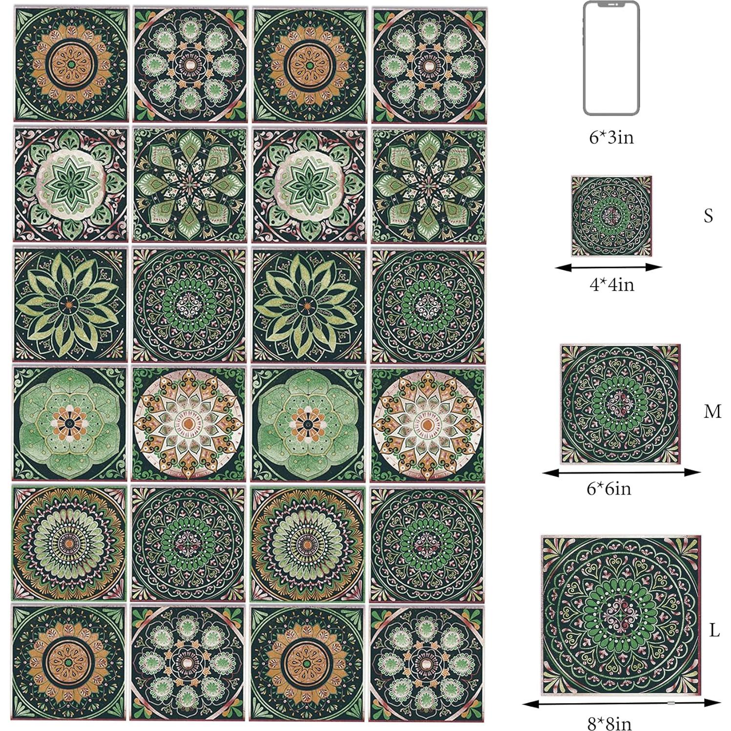 24 Calcomanías de Azulejos GULELAYAR 10x10 cm Estilo Mandala
