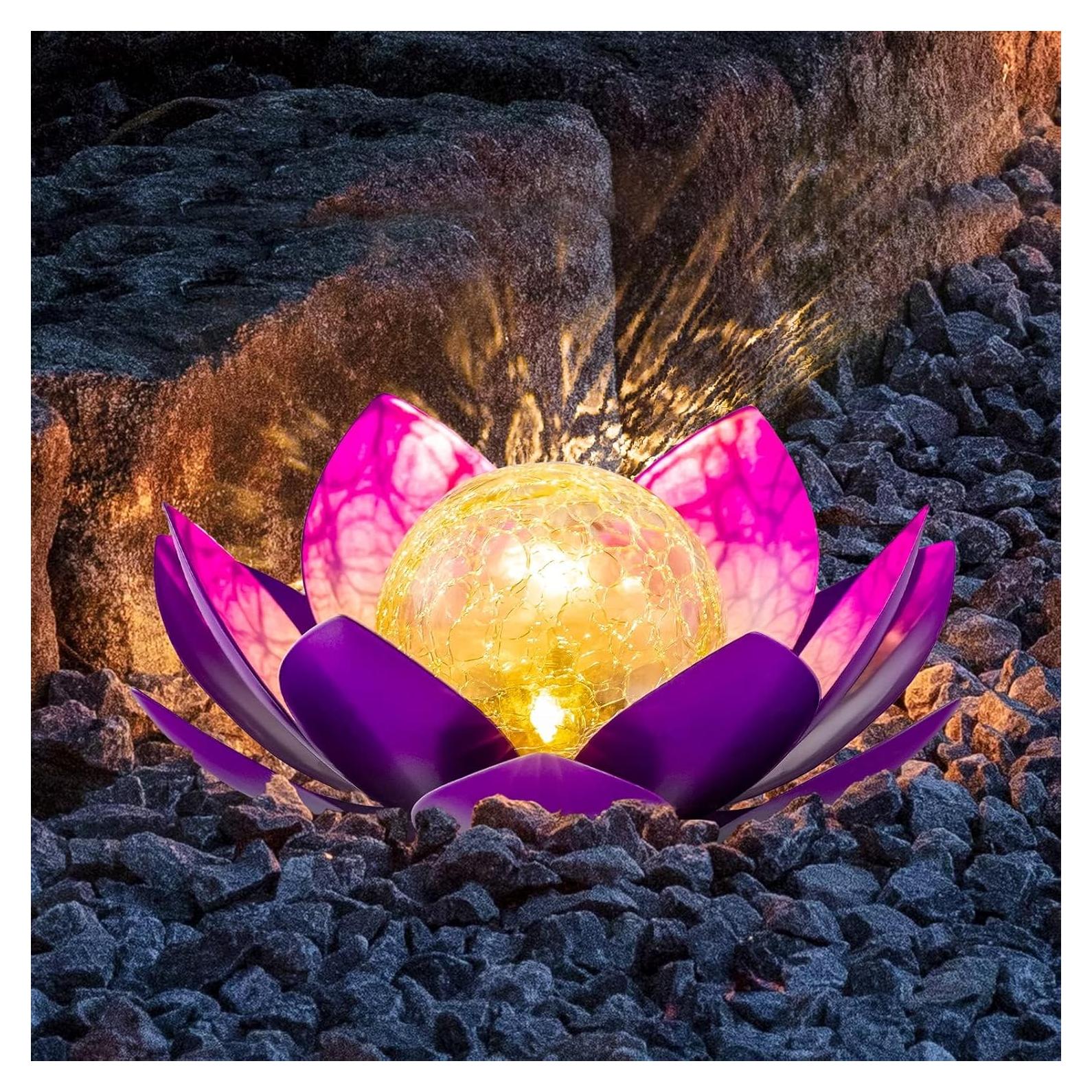 Luces Solares de Loto AIINY 2Pack Morado LED a Prueba de Agua