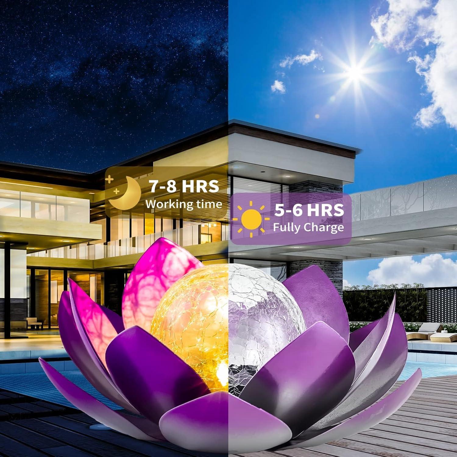 Luces Solares de Loto AIINY 2Pack Morado LED a Prueba de Agua