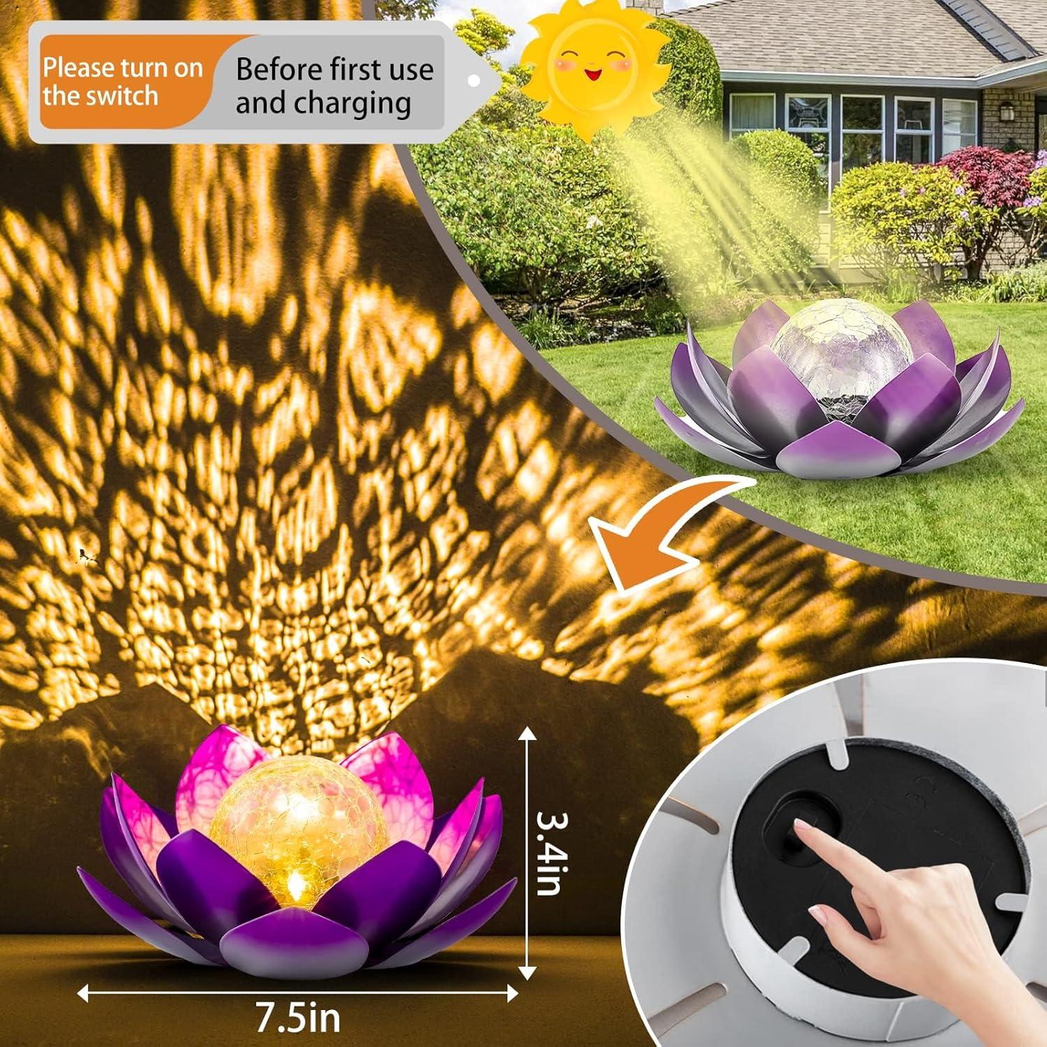 Luces Solares de Loto AIINY 2Pack Morado LED a Prueba de Agua