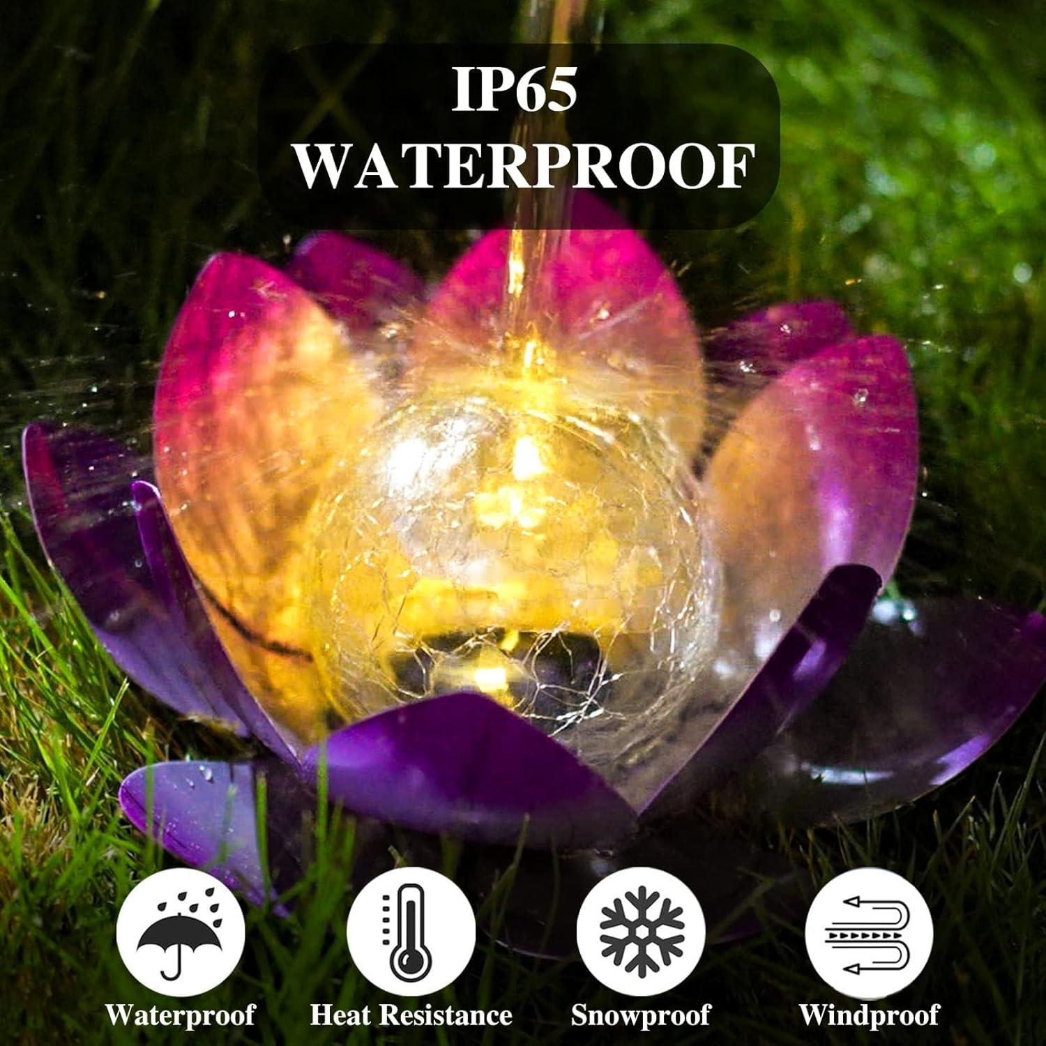 Luces Solares de Loto AIINY 2Pack Morado LED a Prueba de Agua