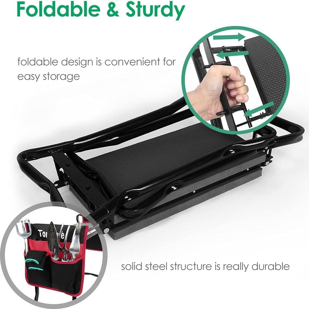 Banco de Jardín Plegable TomCare con Bolsa de Herramientas