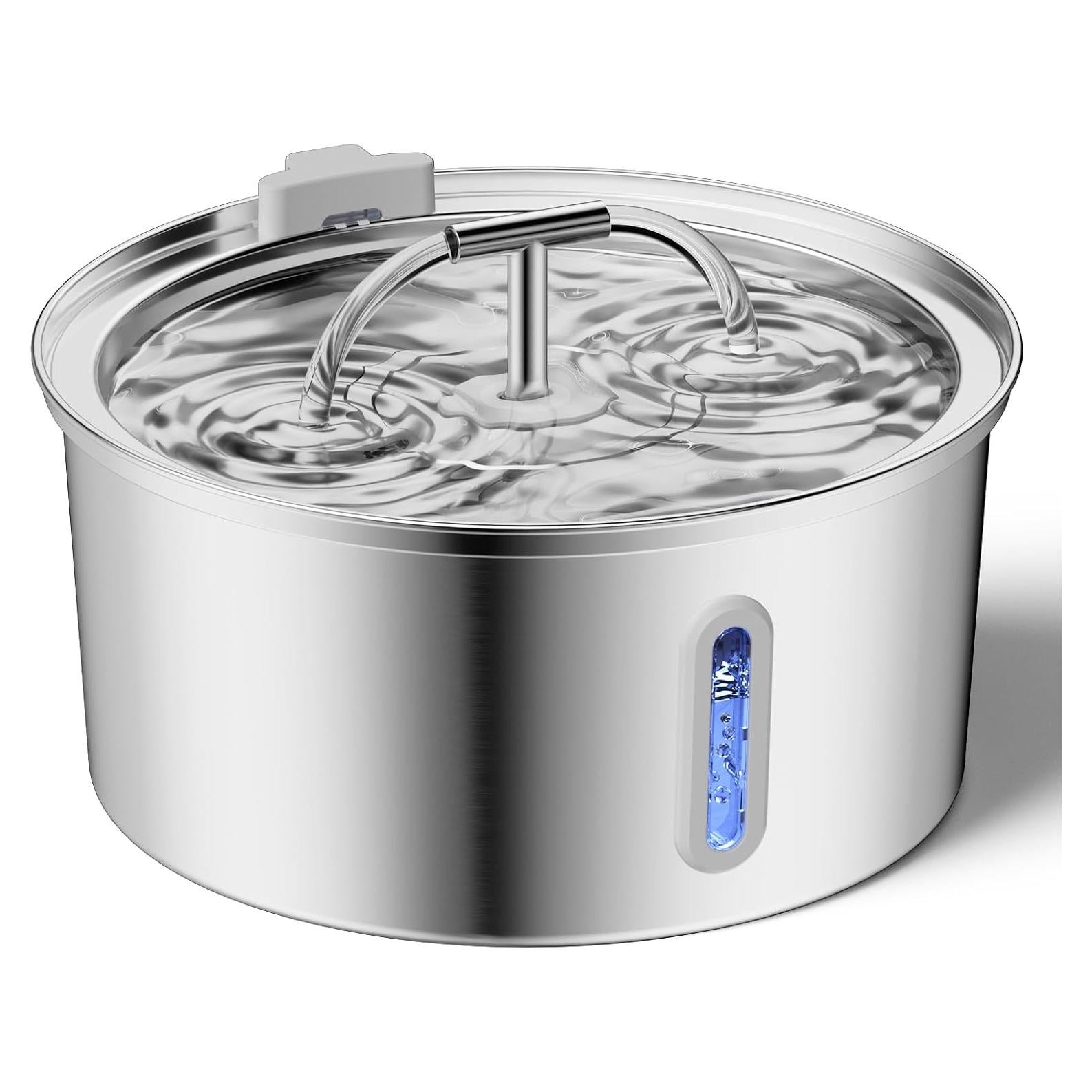 Fuente de Agua para Gatos Acero Inoxidable 3.2L Doble Flujo