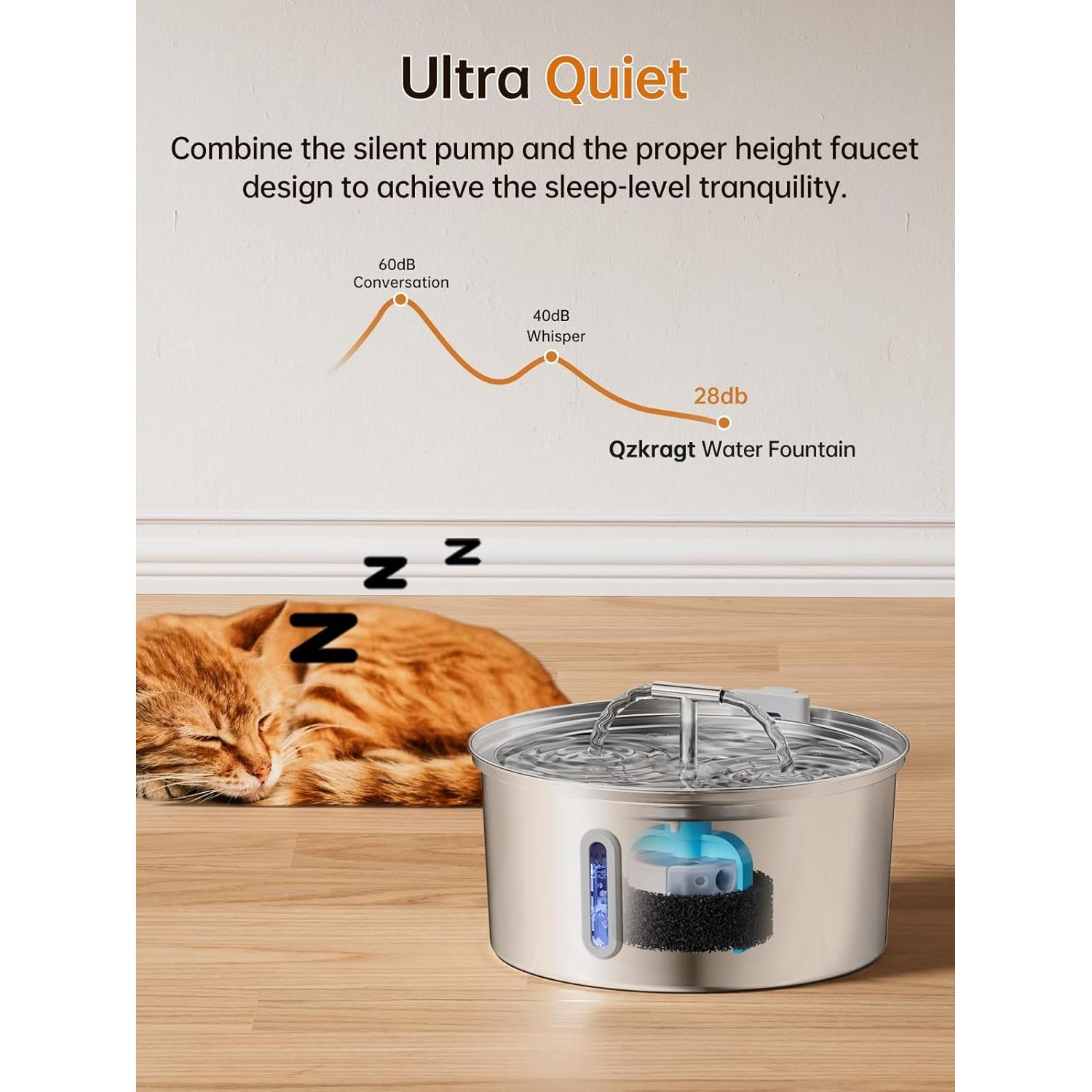 Fuente de Agua para Gatos Acero Inoxidable 3.2L Doble Flujo