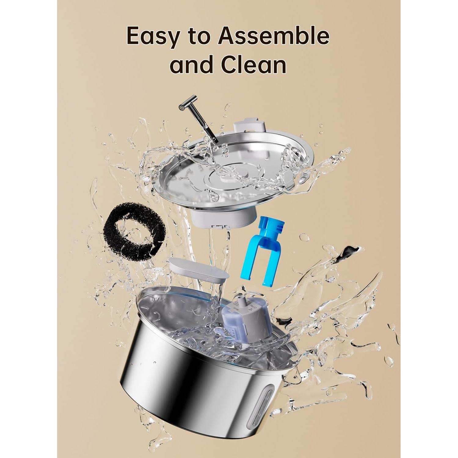 Fuente de Agua para Gatos Acero Inoxidable 3.2L Doble Flujo