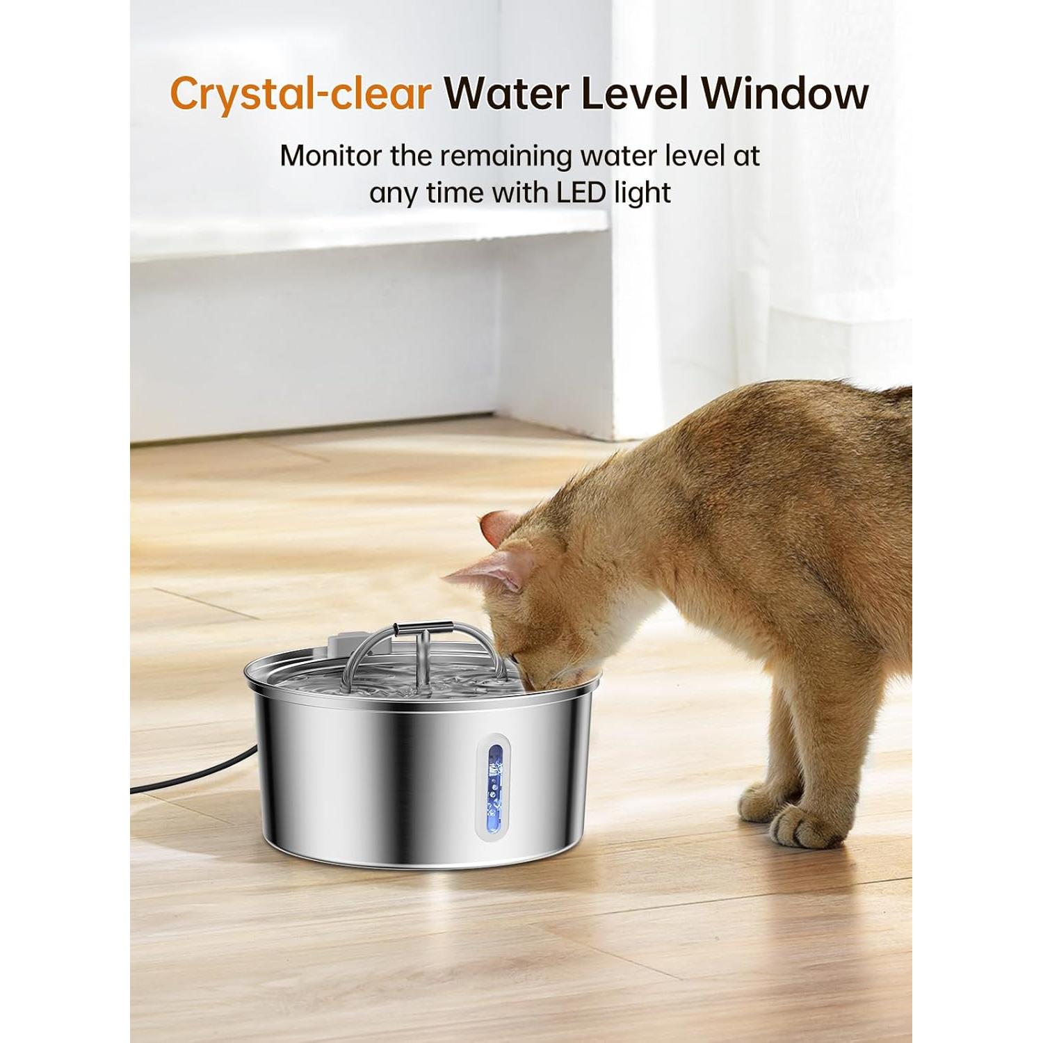 Fuente de Agua para Gatos Acero Inoxidable 3.2L Doble Flujo