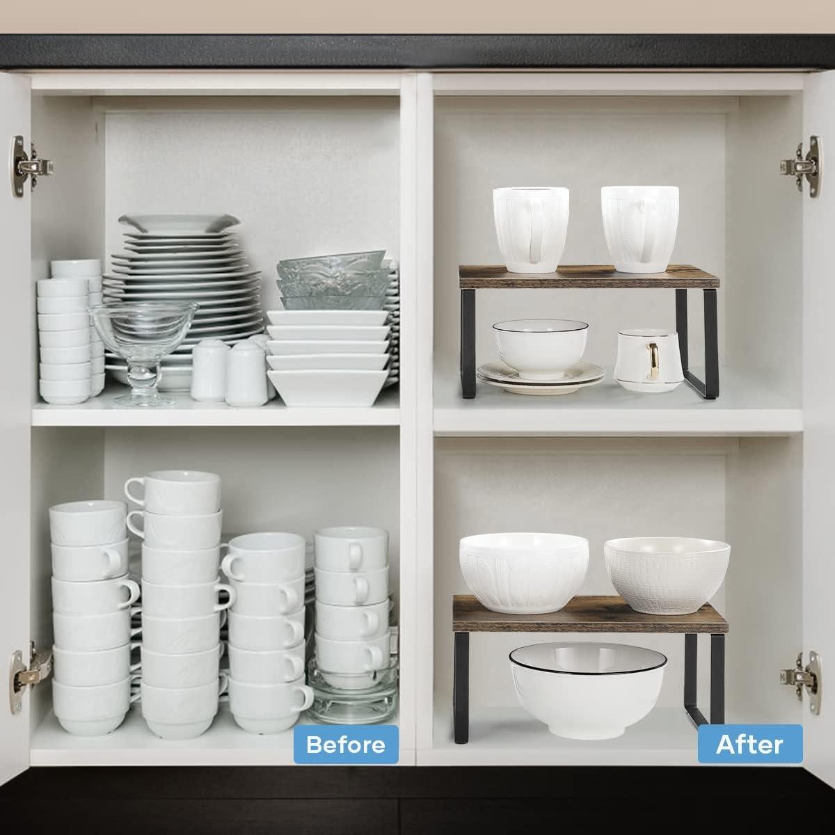 Estante de Cocina MOOACE Apilable Set de 4 Marrón 30x19.6 cm