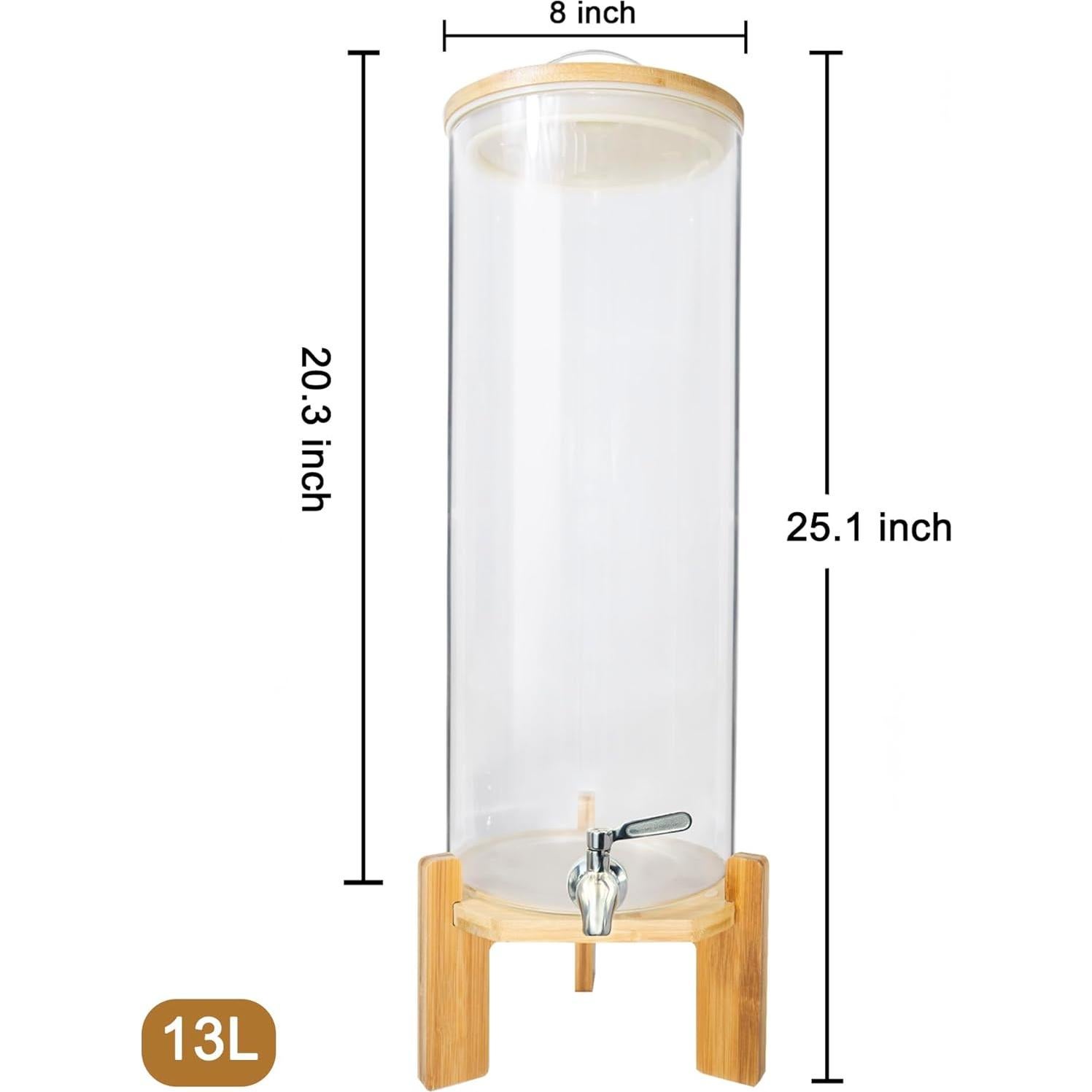 Dispensador de Bebidas de Vidrio TOCLIU 13L con Soporte de Madera