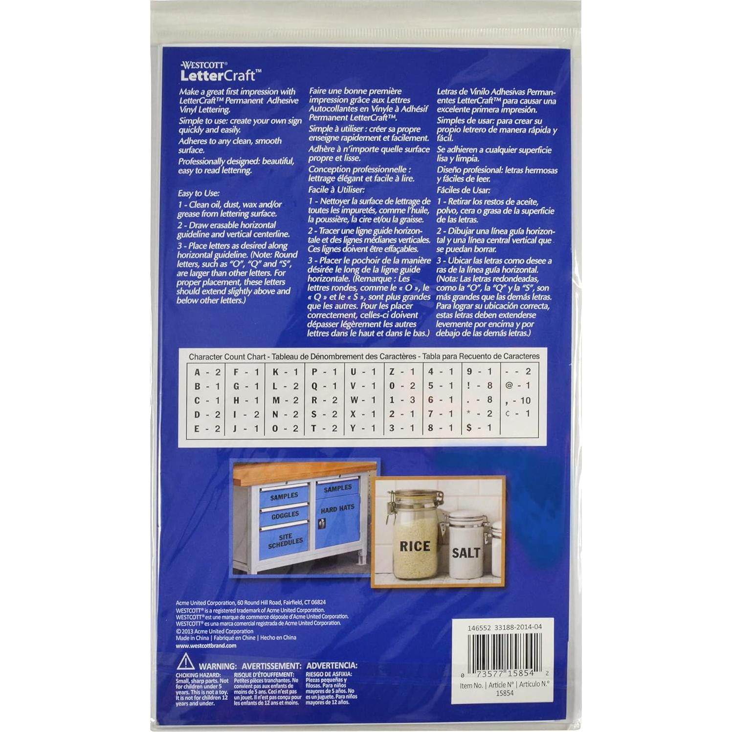 Letras de Vinilo Permanentes Westcott 10.16 cm Negro 15854