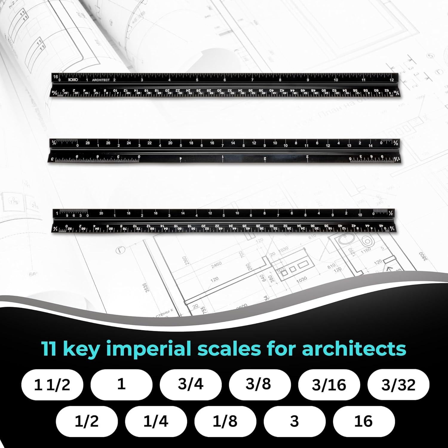 Regla Arquitectónica NOKKO 30.48 cm Aluminio Profesional