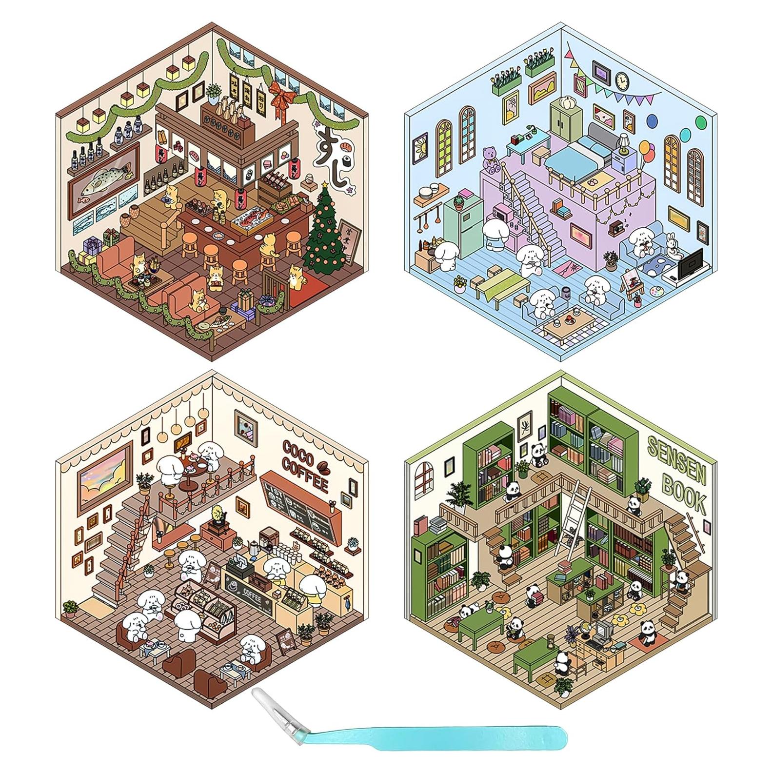 Stickers 3D DIY Aeloer - 4 Set de Escenas Creativas