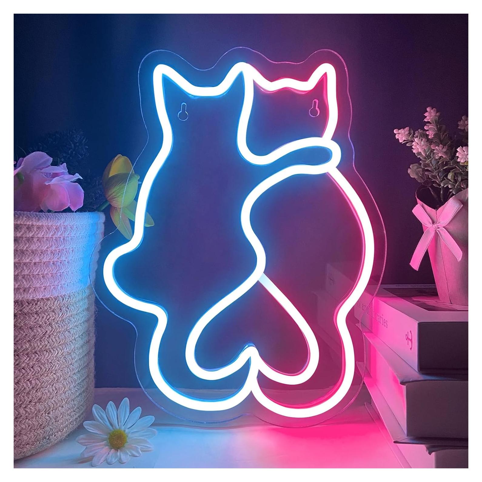 Cartel de Neón LED Gato Rosa y Azul 35x27cm BK-Neon Life