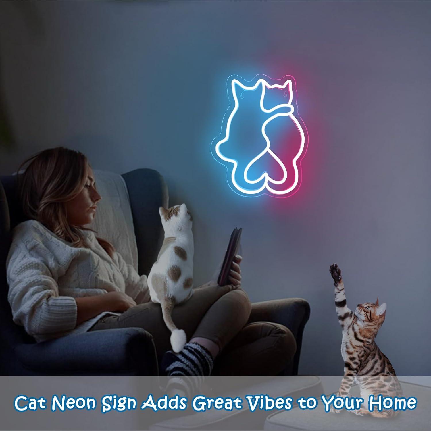 Cartel de Neón LED Gato Rosa y Azul 35x27cm BK-Neon Life