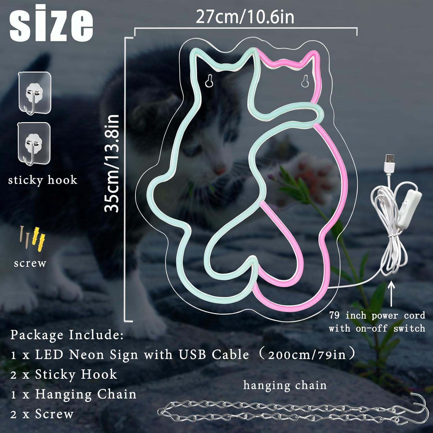 Cartel de Neón LED Gato Rosa y Azul 35x27cm BK-Neon Life