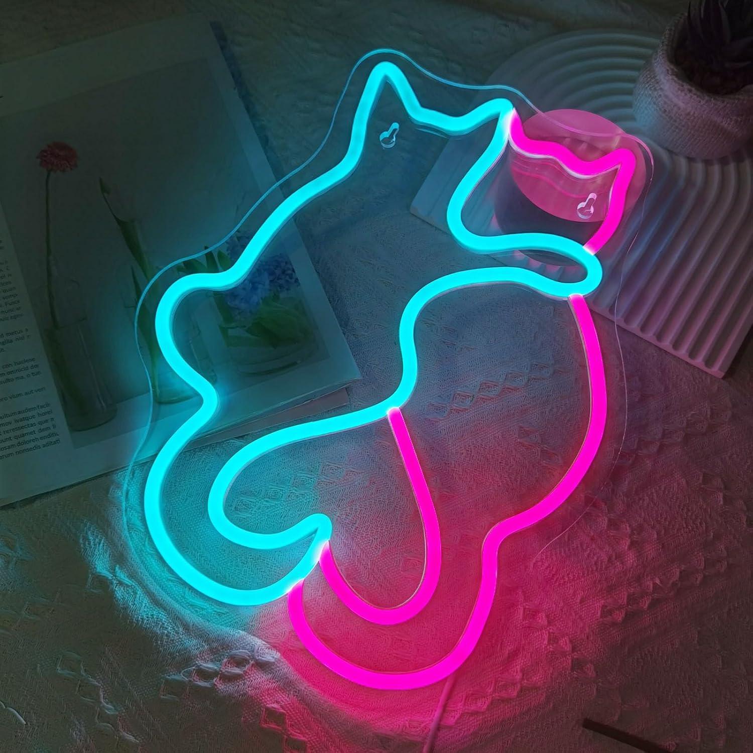 Cartel de Neón LED Gato Rosa y Azul 35x27cm BK-Neon Life